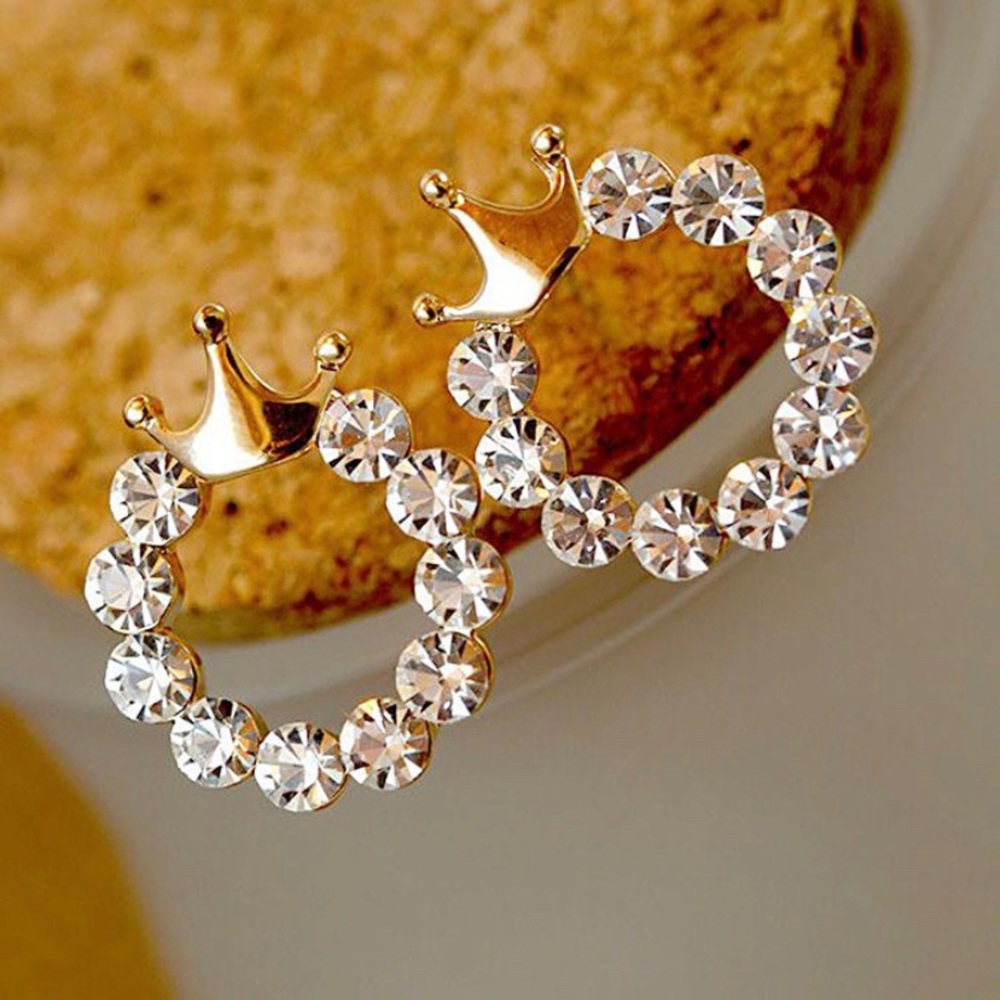 Circle Gold Crown Cluster Earrings Rhinestone Chic